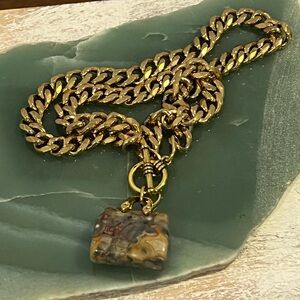 Artisan Gold Necklace & Crazy Lace Agate Pendant